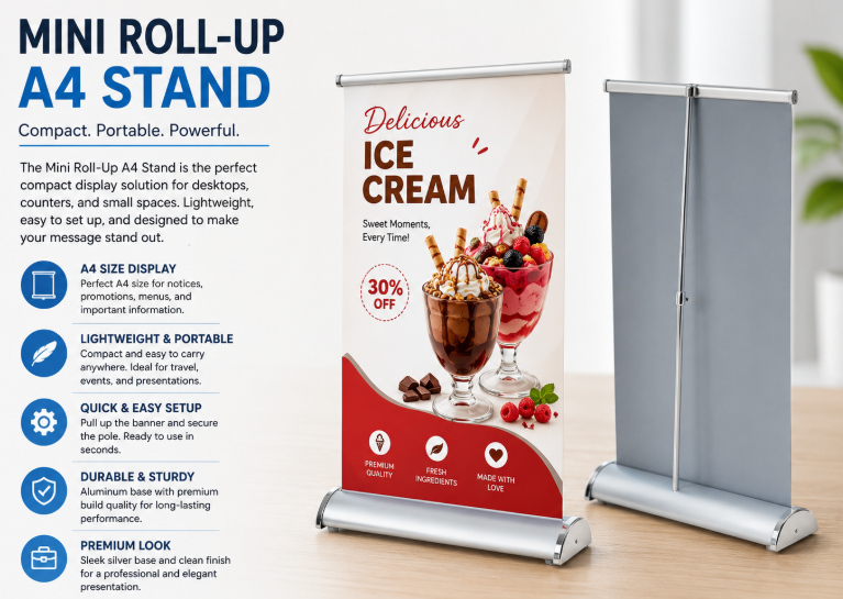 Mini Roll-Up A3 Banner Stand - View 1